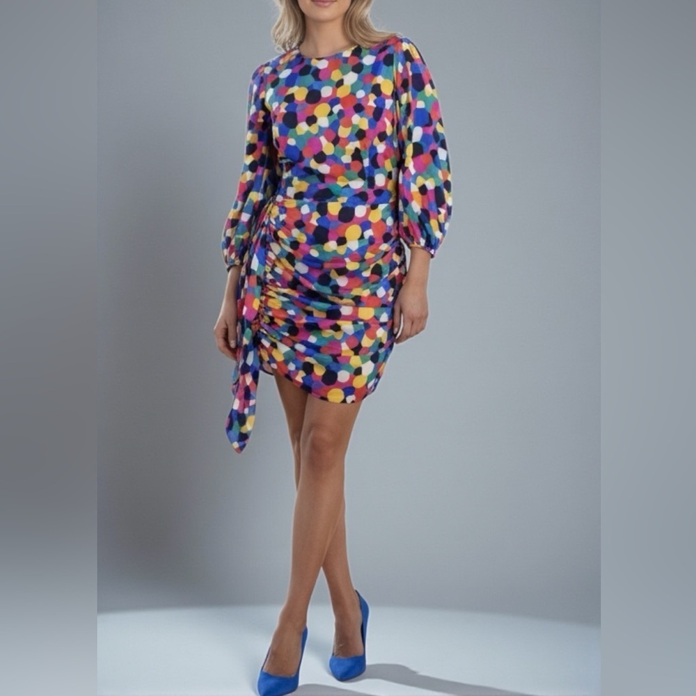 Rhode Pia Printed Georgette Minidress Puff Sleeve Ruched Size S